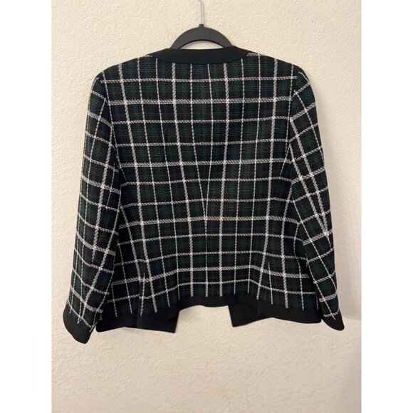 Black Label By Evan-Picone Womens Plaid Open-Front Jacket Black/Green women size - Picture 2 of 6
